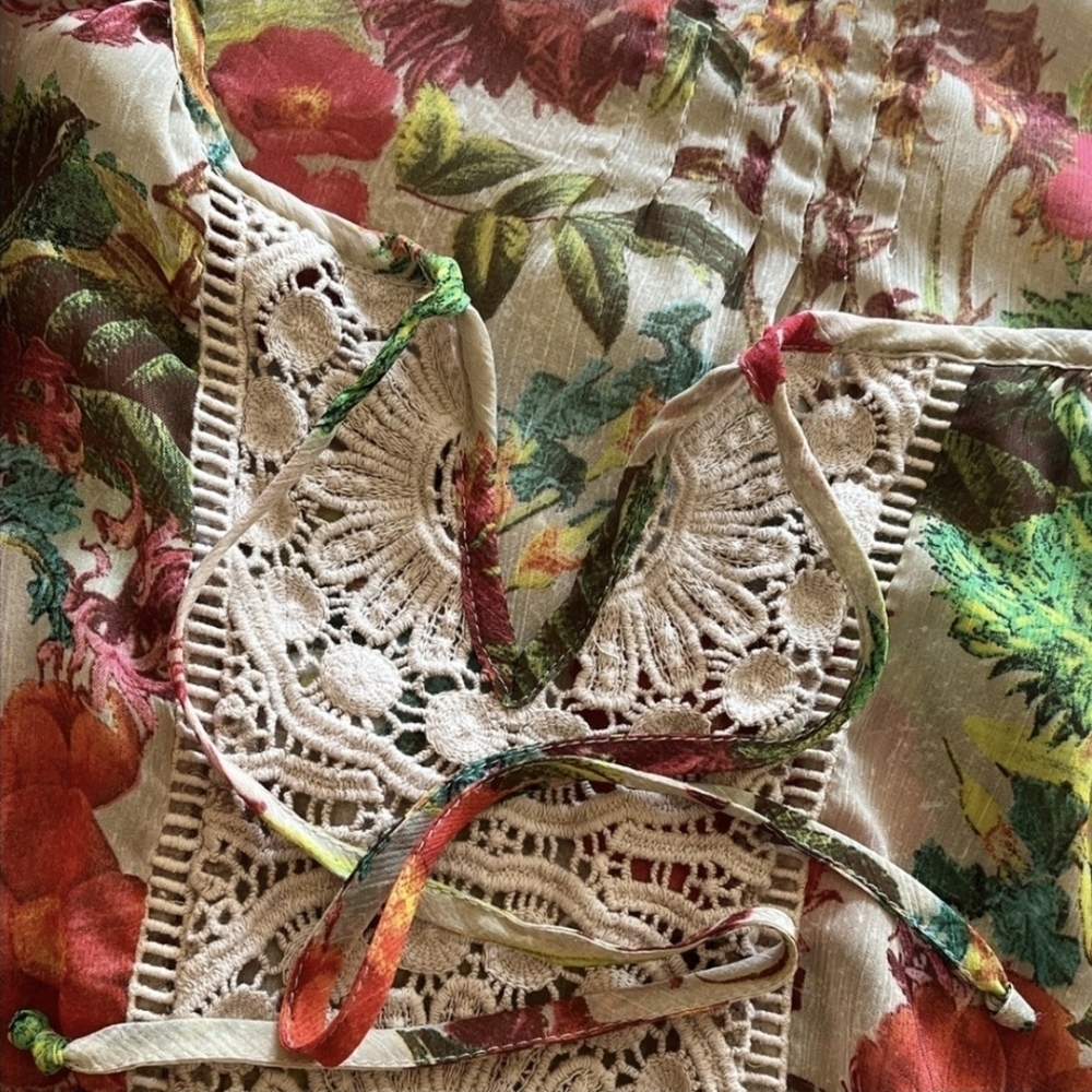 Anthropologie Meadow Rue Roselle Floral Print Semi-sheer Lace Blouse, Sz Small  - Picture 5 of 13